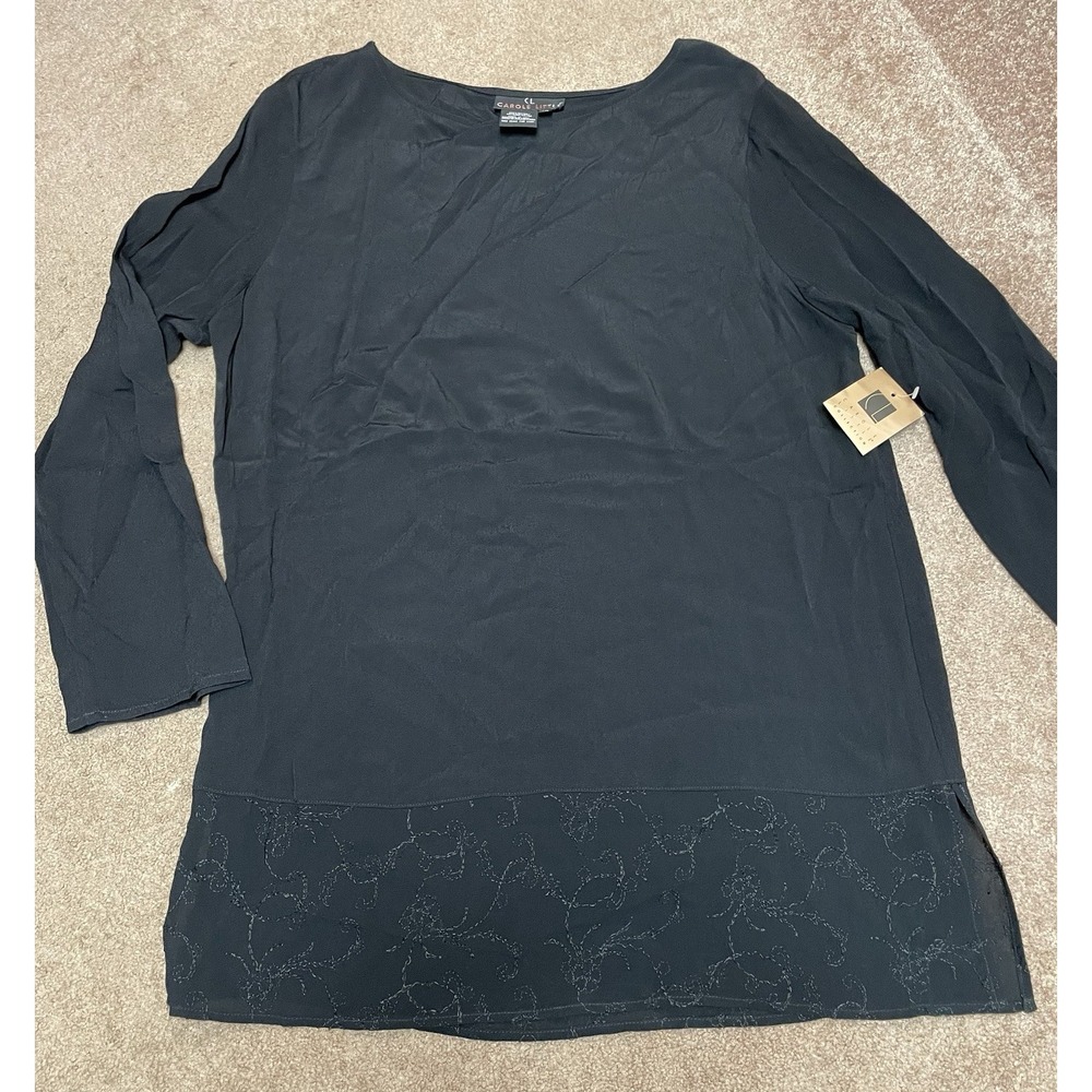Vintage Carole Little‎ Women Long Sleeve Top Sz 10 NWT Rayon Black Decorative